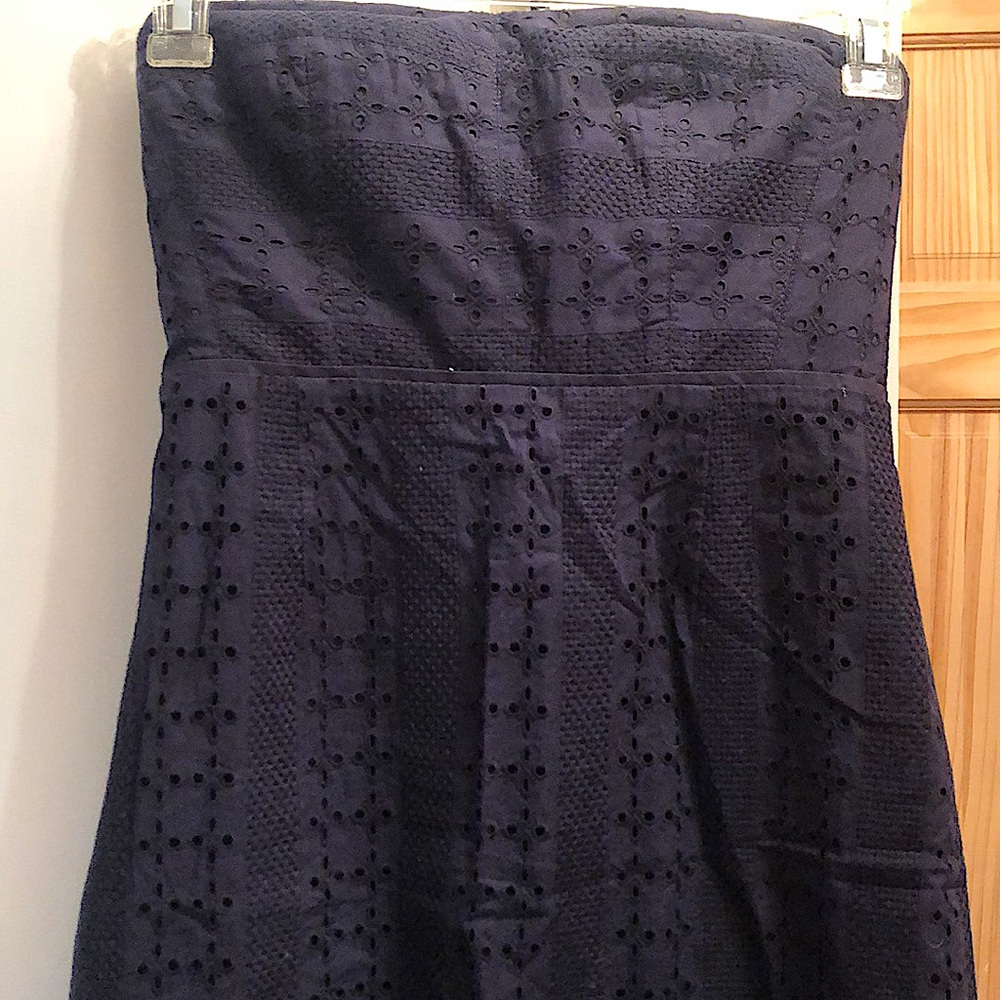 J. Crew Petite Strapless Mini Dress Navy - floral lace pattern NWT size 4P